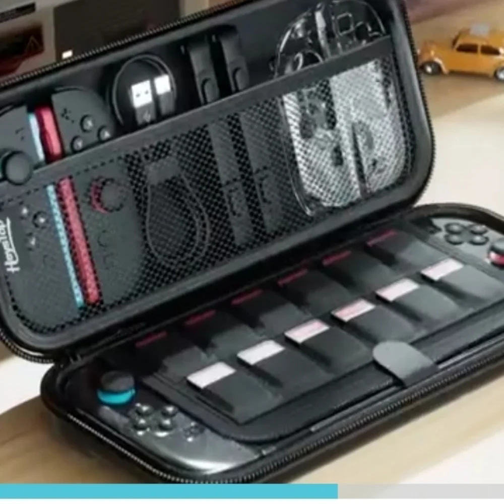 Portable Gaming Console Case with Red Accents